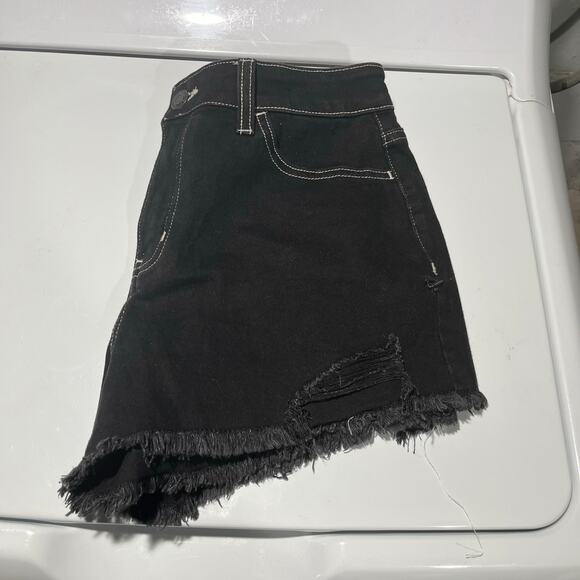 Super High Rise Cutoff Black Destructed Denim Shorts 9 / 29W SO Y2K goth grunge - Picture 4 of 8